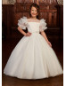 Ruffle Sleeves Ivory Tulle 3D Flowers Sweet Flower Girl Dress